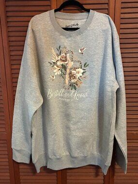 Love in Faith Women's Plus Sweatshirt, 3X, "Be Still and Know", w/ Floral Cross